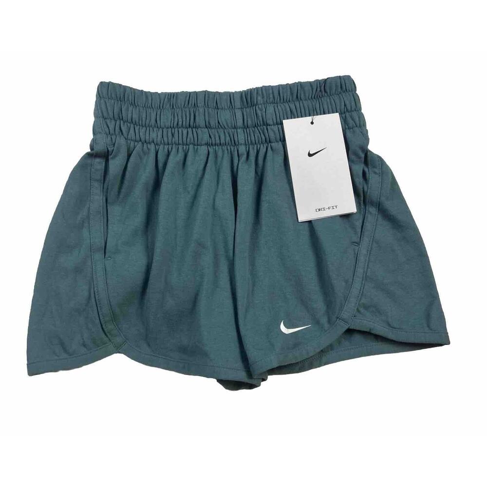 Nike Dri-FIT High-Waisted Training Shorts Terry Girls Size XS (6/7) Teal NWT